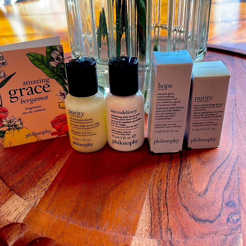 Philosophy skin care samples. Purity made simple etc